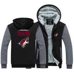 Arizona Coyotes Hockey Team Unisex Lined Hoodie Fleece Sweatshirt Full Zipper Hooded Thicken Jacket