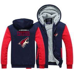 Arizona Coyotes Hockey Team Unisex Lined Hoodie Fleece Sweatshirt Full Zipper Hooded Thicken Jacket