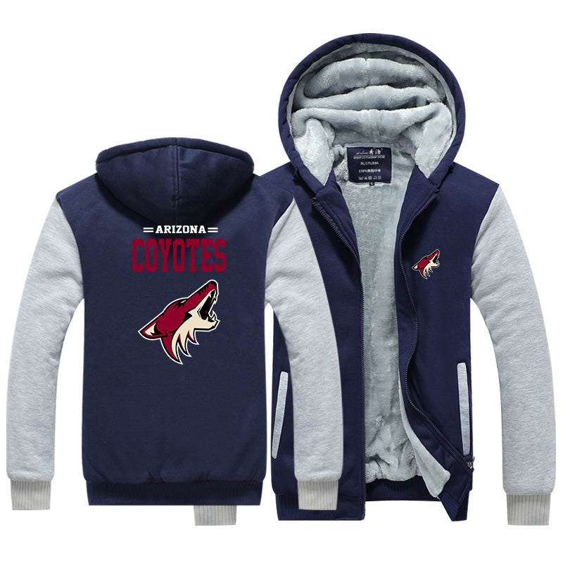 Arizona Coyotes Hockey Team Unisex Lined Hoodie Fleece Sweatshirt Full Zipper Hooded Thicken Jacket