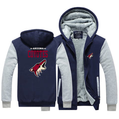 Arizona Coyotes Hockey Team Unisex Lined Hoodie Fleece Sweatshirt Full Zipper Hooded Thicken Jacket