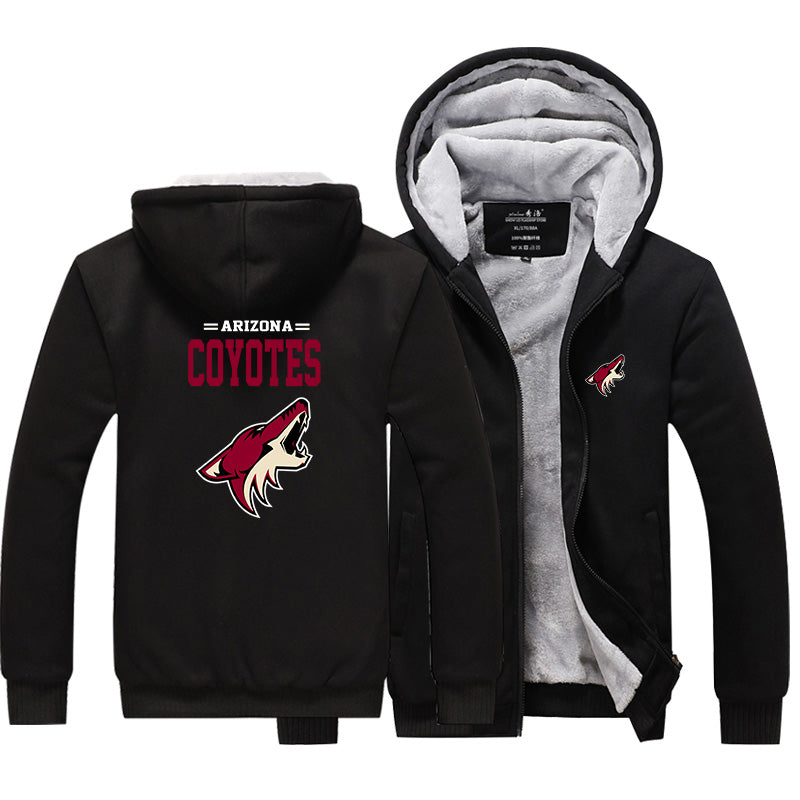 Arizona Coyotes Hockey Team Unisex Lined Hoodie Fleece Sweatshirt Full Zipper Hooded Thicken Jacket