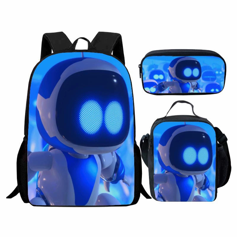 Astro Bot Backpack Schoolbag Lunch Bag Pencil Bag for Kids Students 3PCS