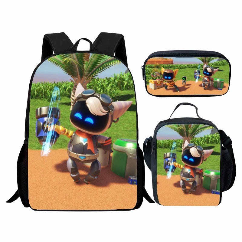 Astro Bot Backpack Schoolbag Lunch Bag Pencil Bag for Kids Students 3PCS