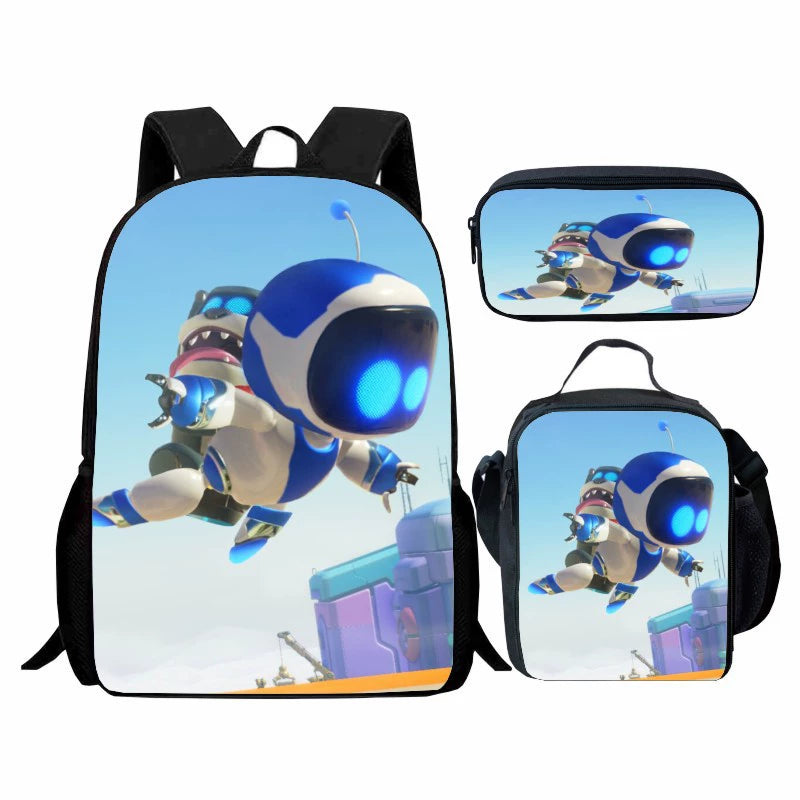 Astro Bot Backpack Schoolbag Lunch Bag Pencil Bag for Kids Students 3PCS