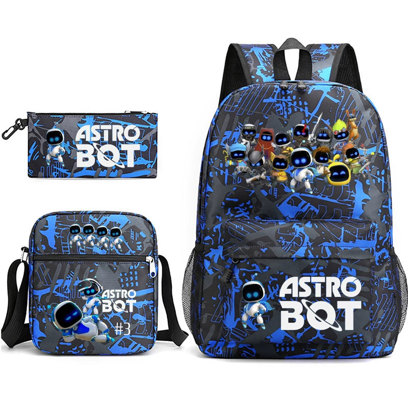 Astro Bot Schoolbag Backpack Shoulder Bag Pencil Bag 3pcs set for Kids Students