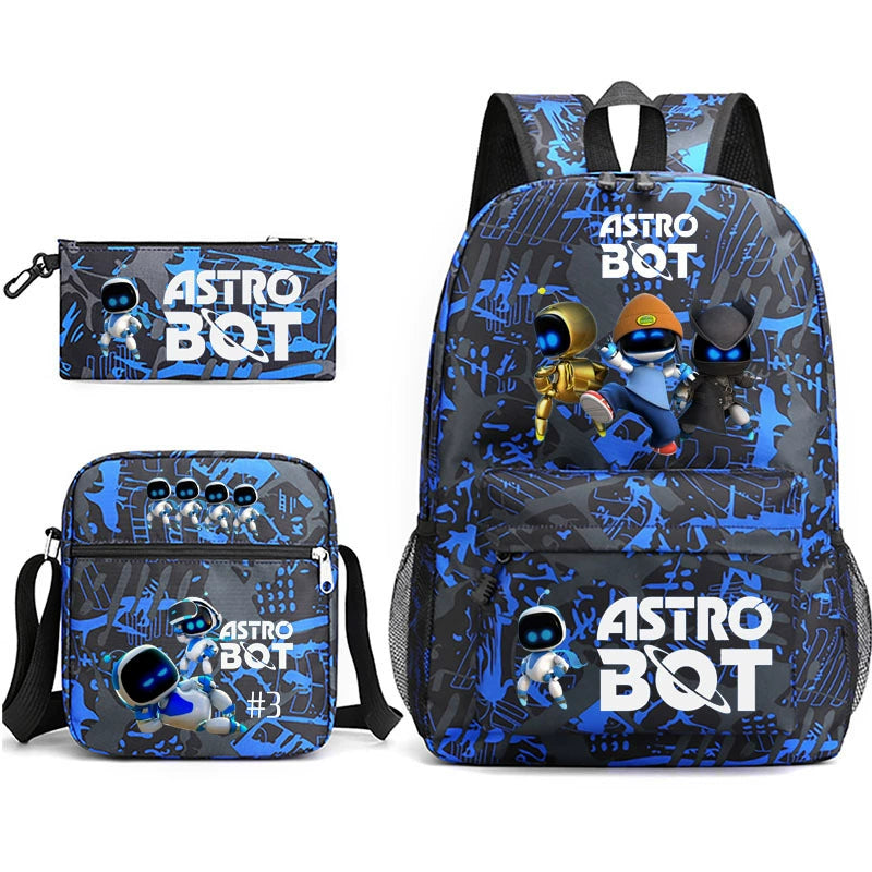 Astro Bot Schoolbag Backpack Shoulder Bag Pencil Bag 3pcs set for Kids Students