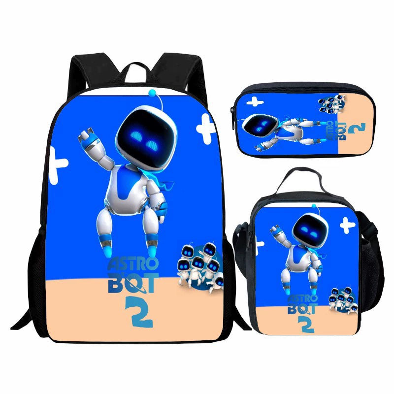 Astro Bot Backpack Schoolbag Lunch Bag Pencil Bag for Kids Students 3PCS