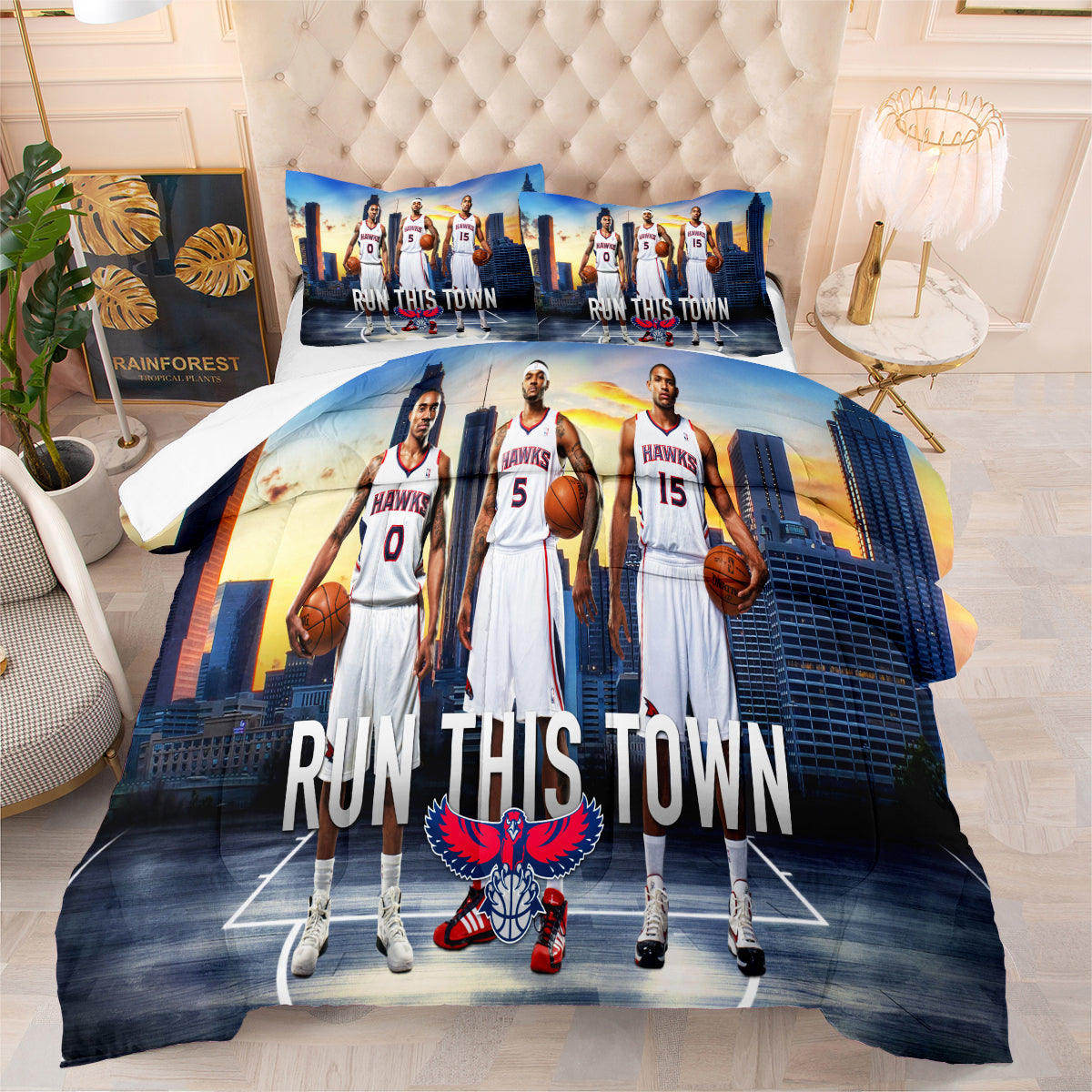 Atlanta Basketball Hawks Comforter Pillowcases 3PC Sets Blanket All Season Reversible Quilted Duvet