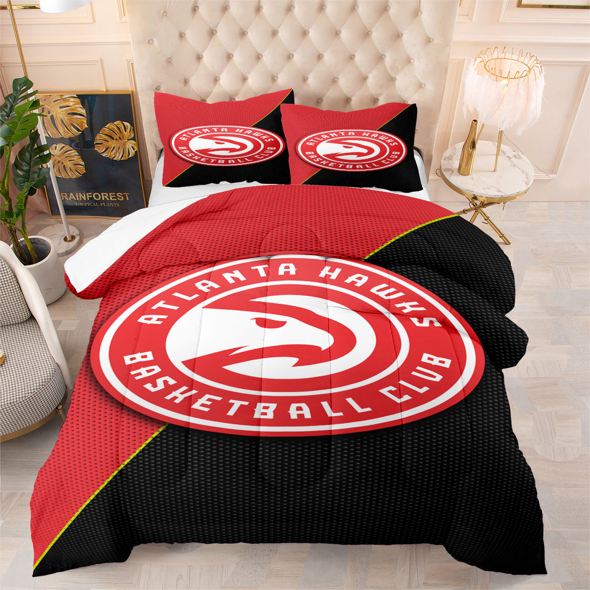 Atlanta Basketball Hawks Comforter Pillowcases 3PC Sets Blanket All Season Reversible Quilted Duvet