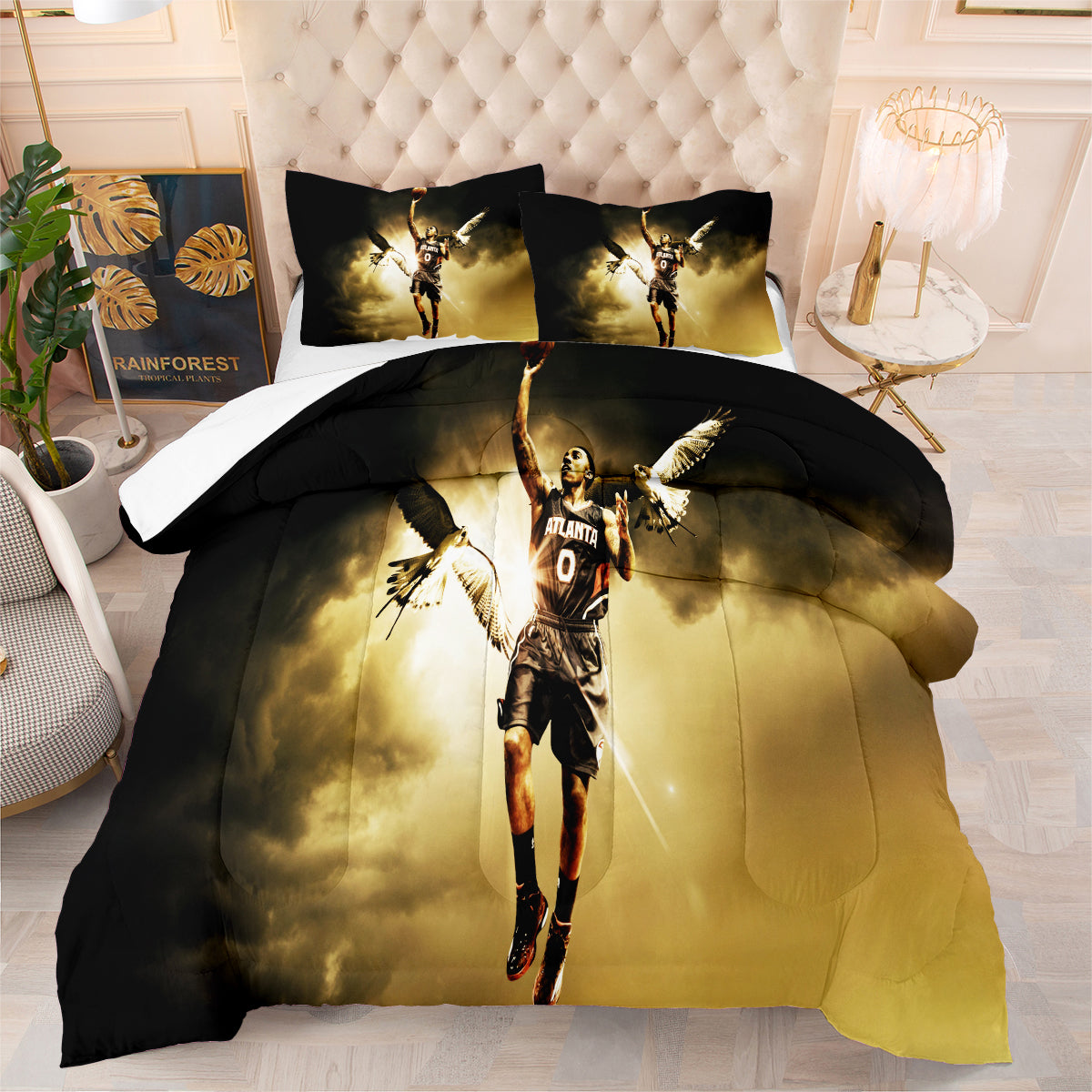 Atlanta Basketball Hawks Comforter Pillowcases 3PC Sets Blanket All Season Reversible Quilted Duvet