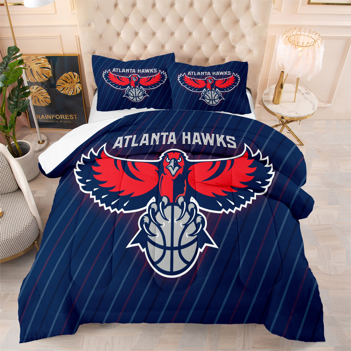 Atlanta Basketball Hawks Comforter Pillowcases 3PC Sets Blanket All Season Reversible Quilted Duvet