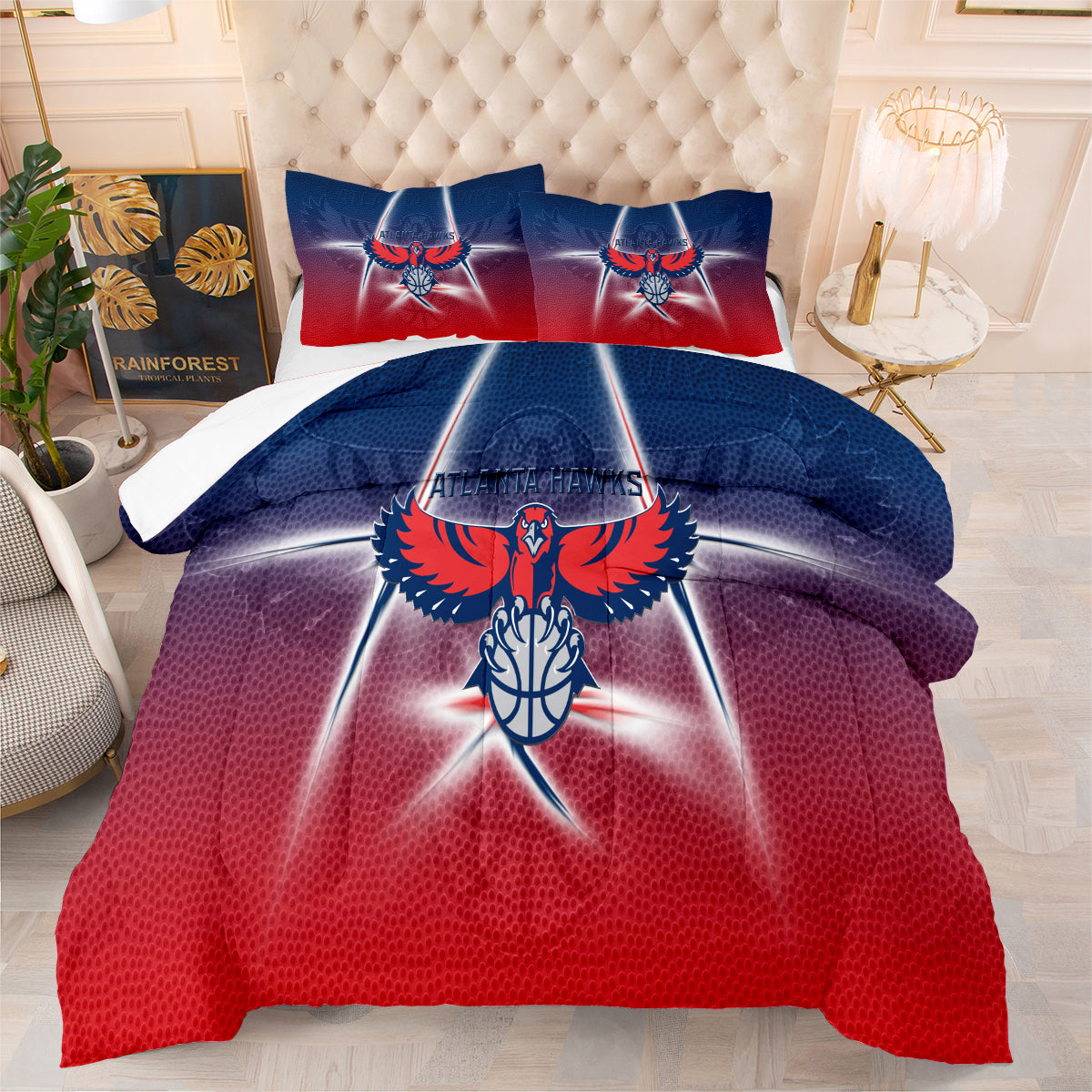 Atlanta Basketball Hawks Comforter Pillowcases 3PC Sets Blanket All Season Reversible Quilted Duvet