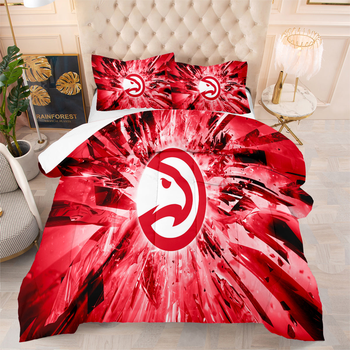 Atlanta Basketball Hawks Comforter Pillowcases 3PC Sets Blanket All Season Reversible Quilted Duvet