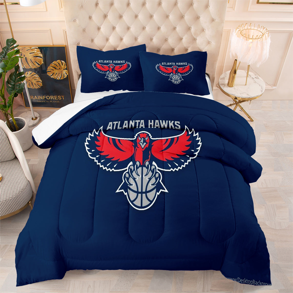 Atlanta Basketball Hawks Comforter Pillowcases 3PC Sets Blanket All Season Reversible Quilted Duvet