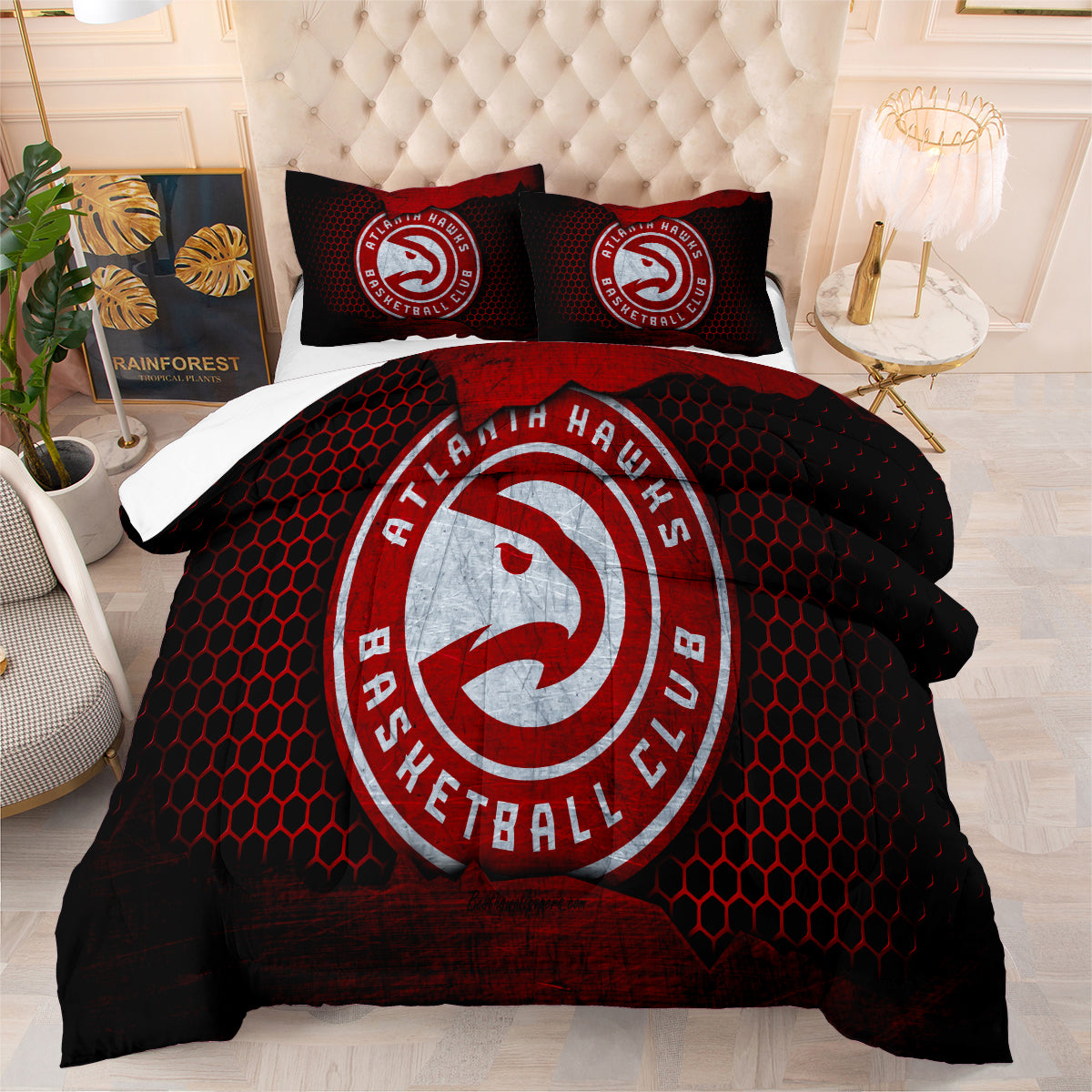 Atlanta Basketball Hawks Comforter Pillowcases 3PC Sets Blanket All Season Reversible Quilted Duvet