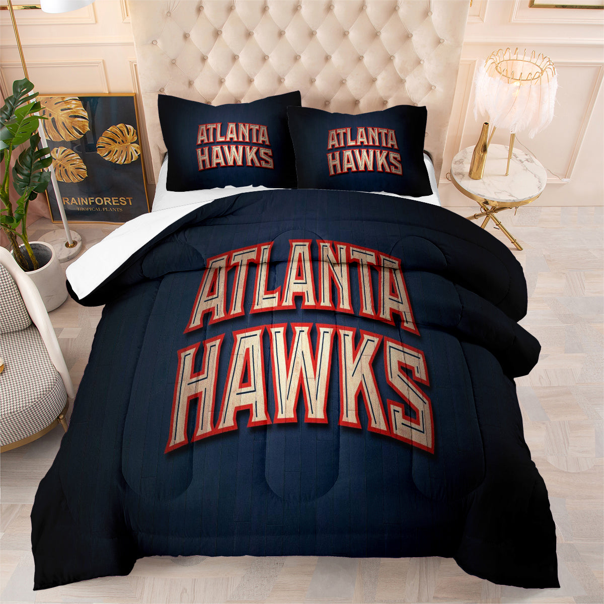 Atlanta Basketball Hawks Comforter Pillowcases 3PC Sets Blanket All Season Reversible Quilted Duvet
