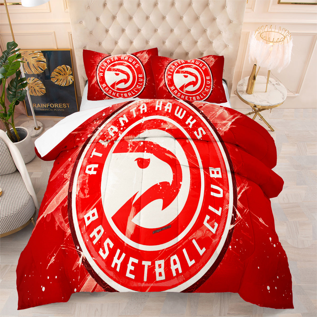 Atlanta Basketball Hawks Comforter Pillowcases 3PC Sets Blanket All Season Reversible Quilted Duvet
