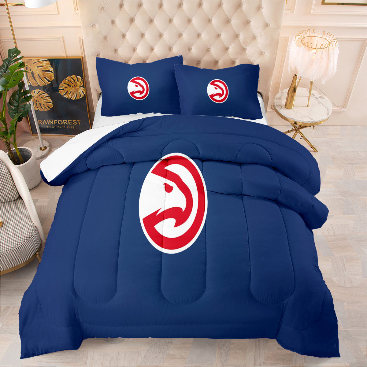 Atlanta Basketball Hawks Comforter Pillowcases 3PC Sets Blanket All Season Reversible Quilted Duvet