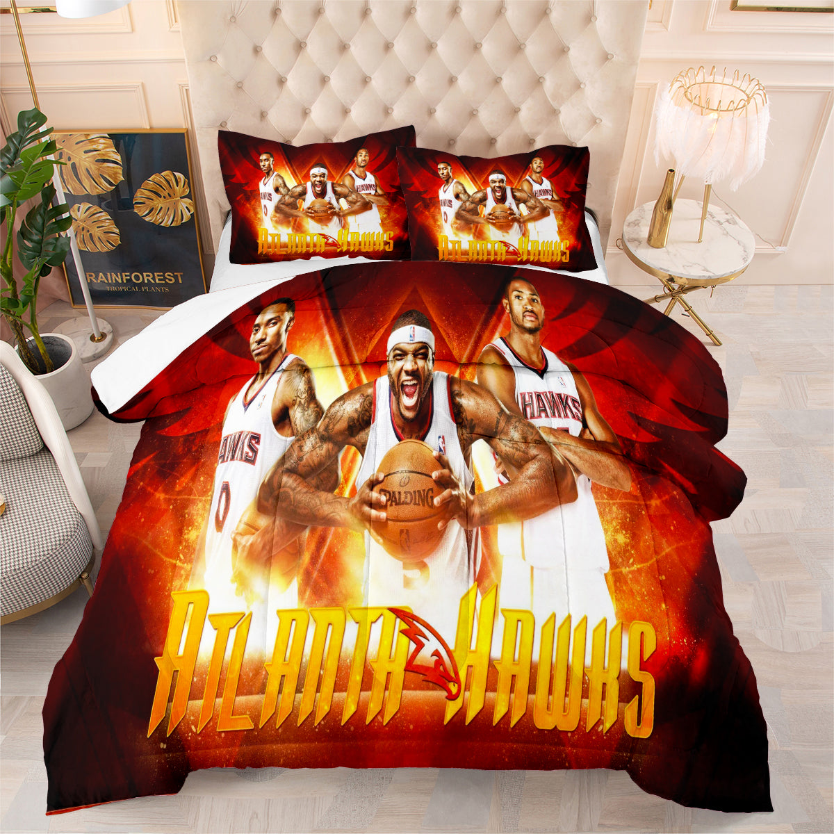 Atlanta Basketball Hawks Comforter Pillowcases 3PC Sets Blanket All Season Reversible Quilted Duvet