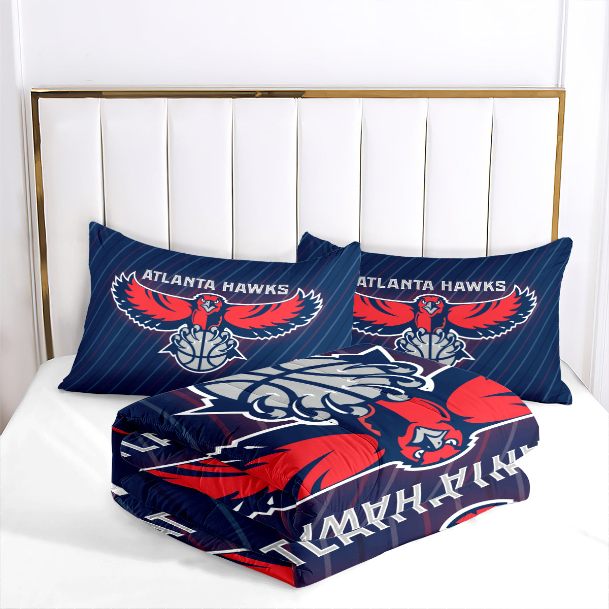 Atlanta Basketball Hawks Comforter Pillowcases 3PC Sets Blanket All Season Reversible Quilted Duvet