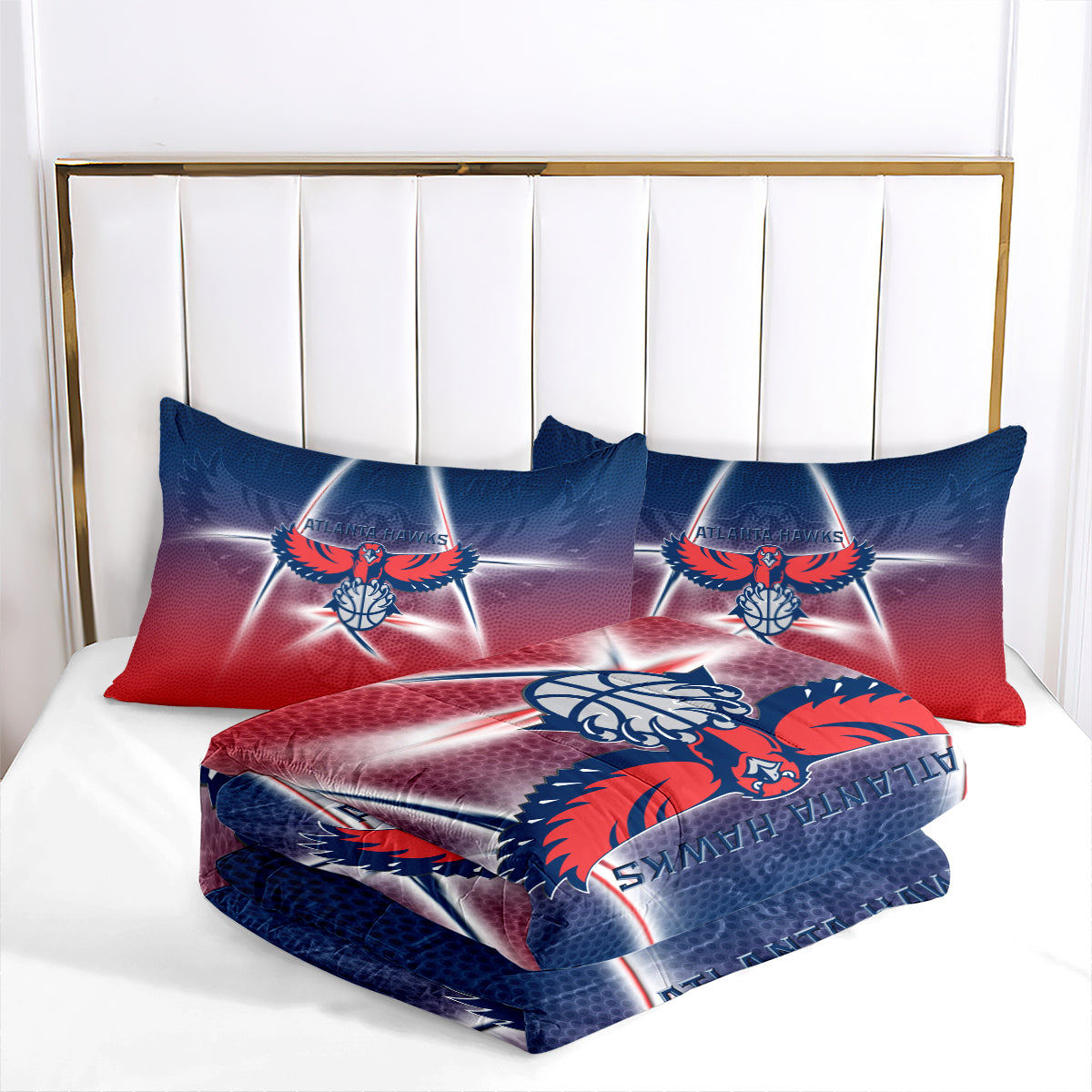 Atlanta Basketball Hawks Comforter Pillowcases 3PC Sets Blanket All Season Reversible Quilted Duvet