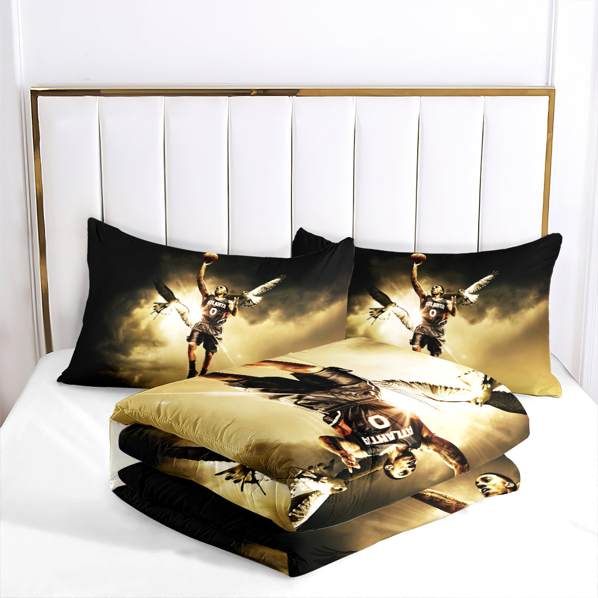 Atlanta Basketball Hawks Comforter Pillowcases 3PC Sets Blanket All Season Reversible Quilted Duvet