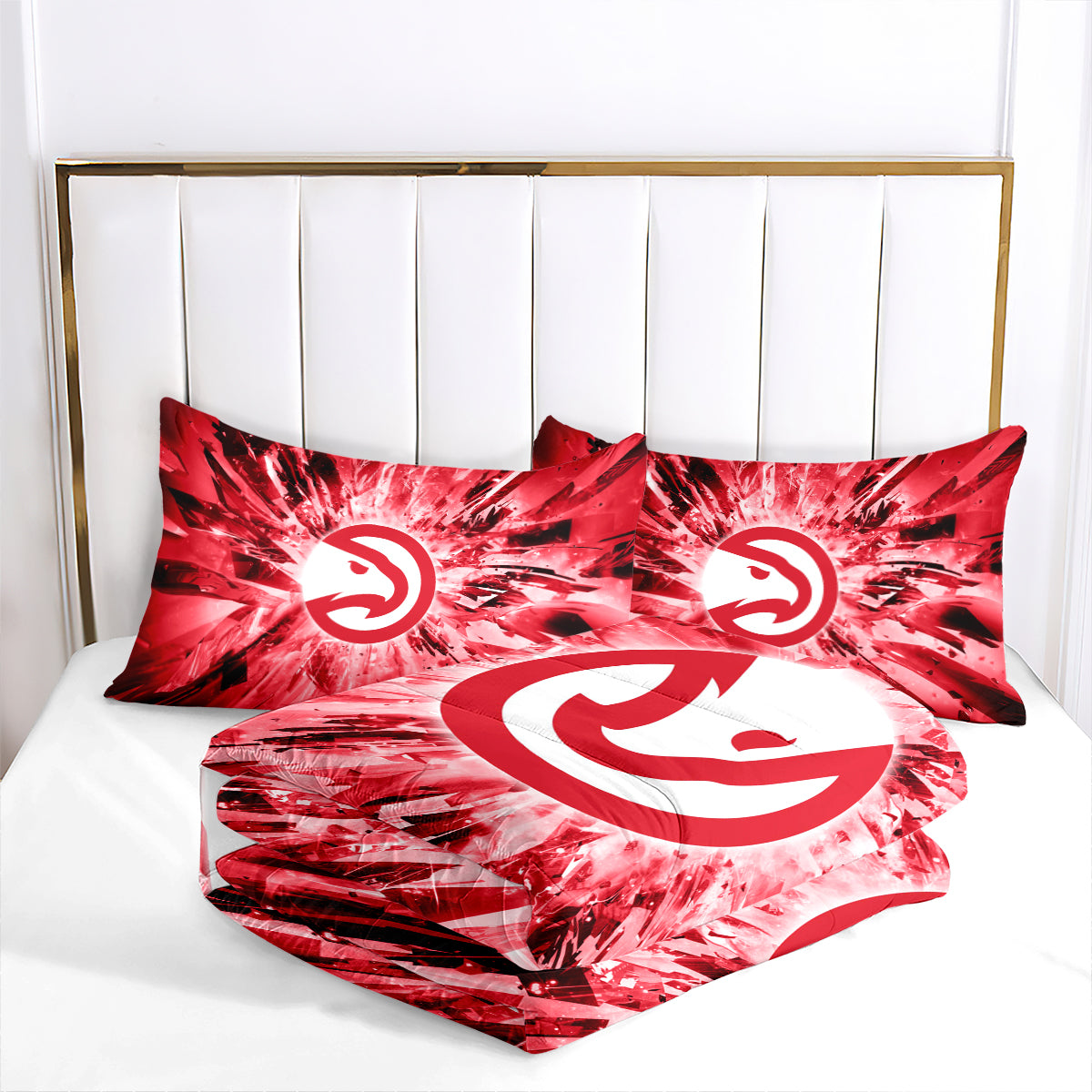 Atlanta Basketball Hawks Comforter Pillowcases 3PC Sets Blanket All Season Reversible Quilted Duvet