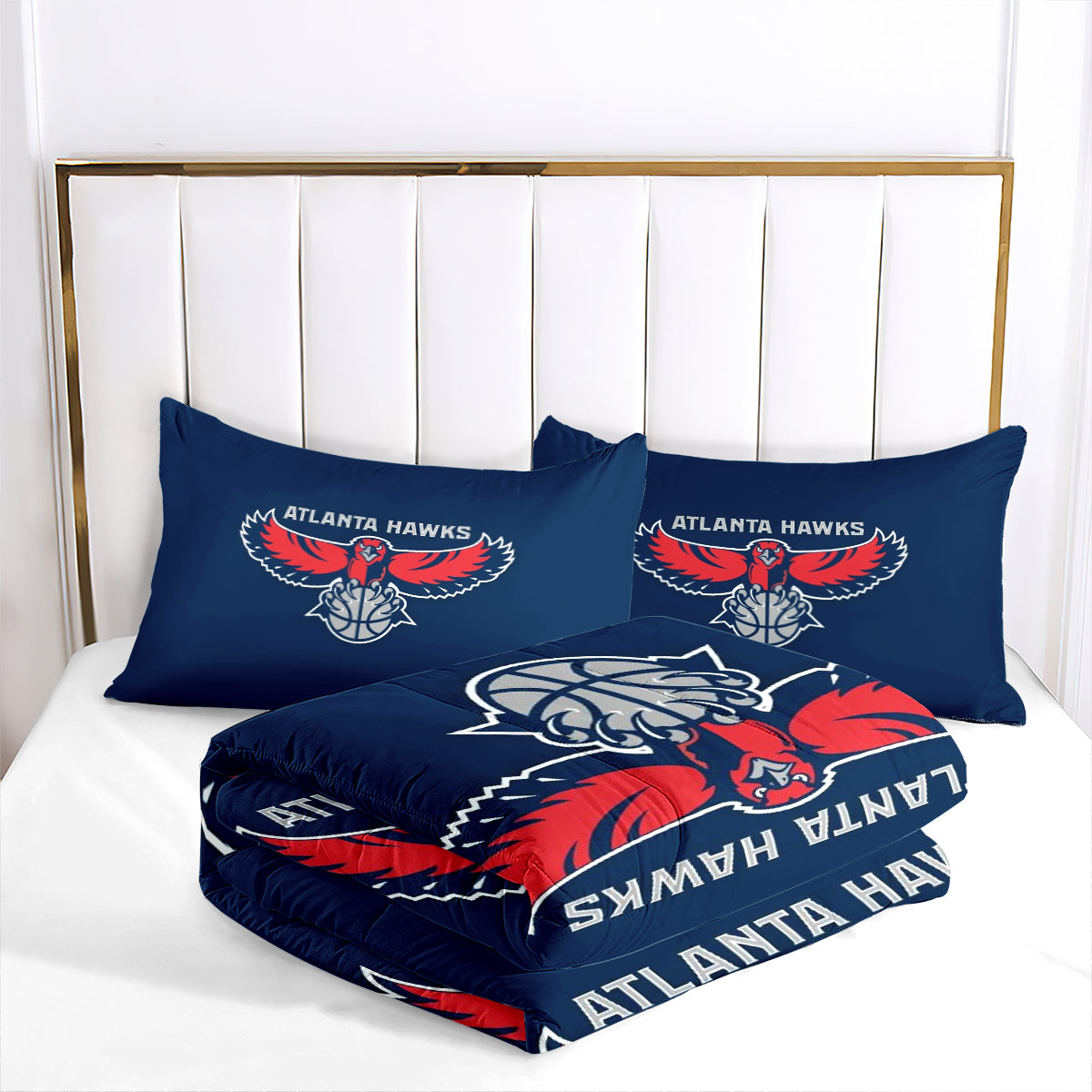 Atlanta Basketball Hawks Comforter Pillowcases 3PC Sets Blanket All Season Reversible Quilted Duvet