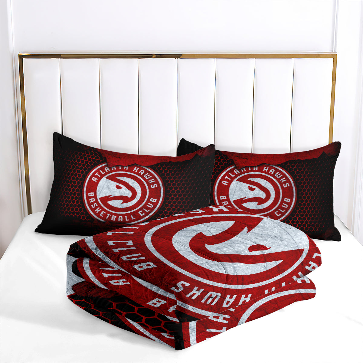 Atlanta Basketball Hawks Comforter Pillowcases 3PC Sets Blanket All Season Reversible Quilted Duvet