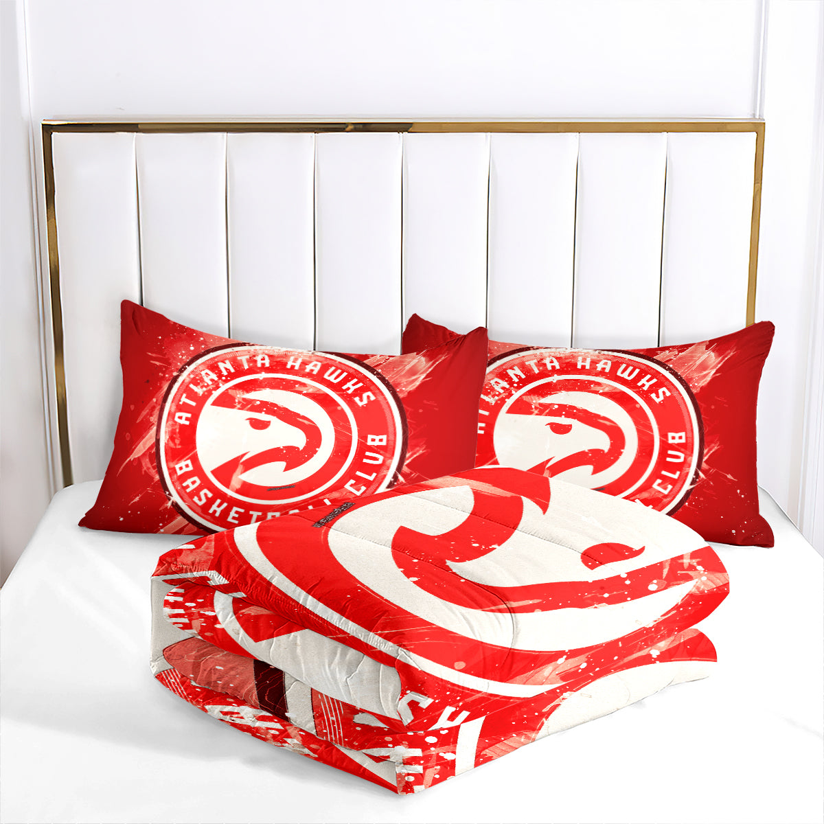 Atlanta Basketball Hawks Comforter Pillowcases 3PC Sets Blanket All Season Reversible Quilted Duvet