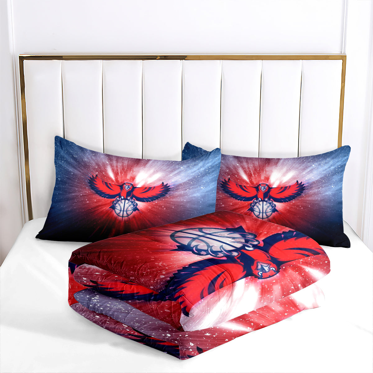 Atlanta Basketball Hawks Comforter Pillowcases 3PC Sets Blanket All Season Reversible Quilted Duvet