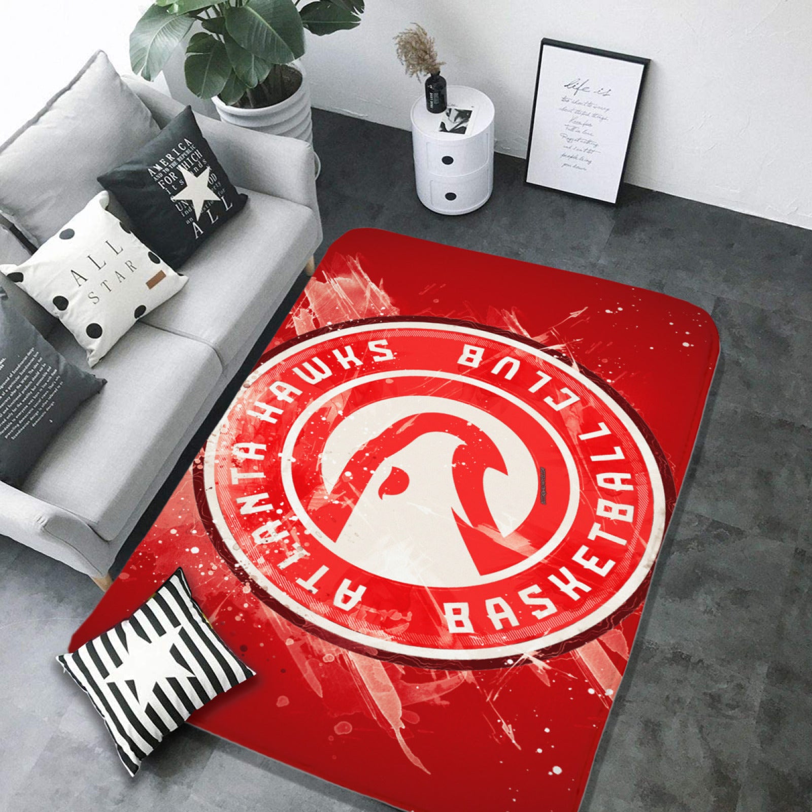 Atlanta Basketball Hawks Rugs Bedroom Living Room Bathroom Carpet Mat Rug