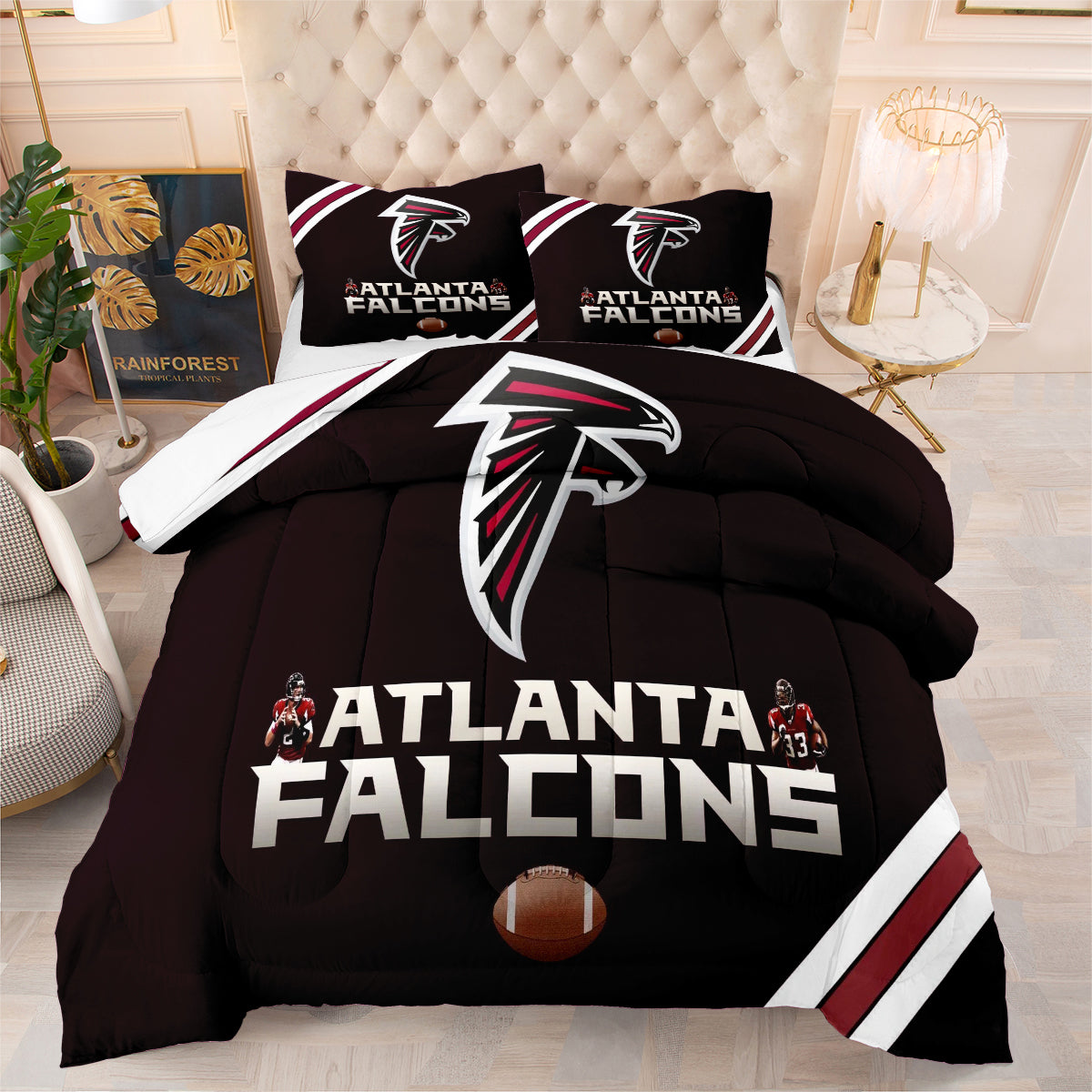 Atlanta Rugby Football Falcons Comforter Pillowcases 3PC Sets Blanket All Season Reversible Quilted Duvet