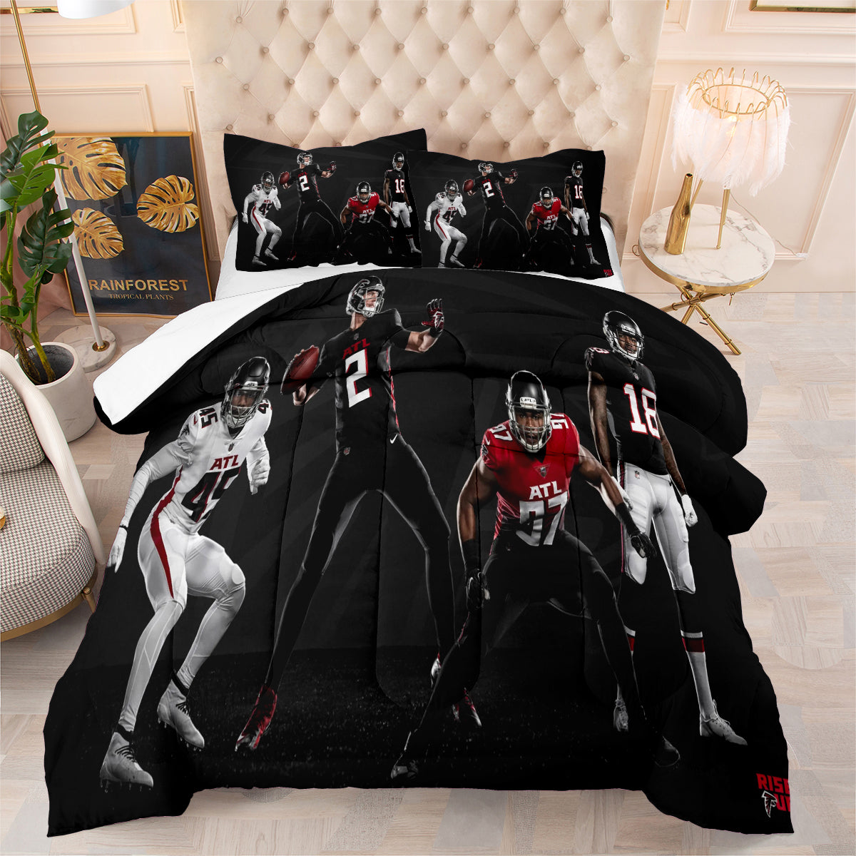 Atlanta Rugby Football Falcons Comforter Pillowcases 3PC Sets Blanket All Season Reversible Quilted Duvet