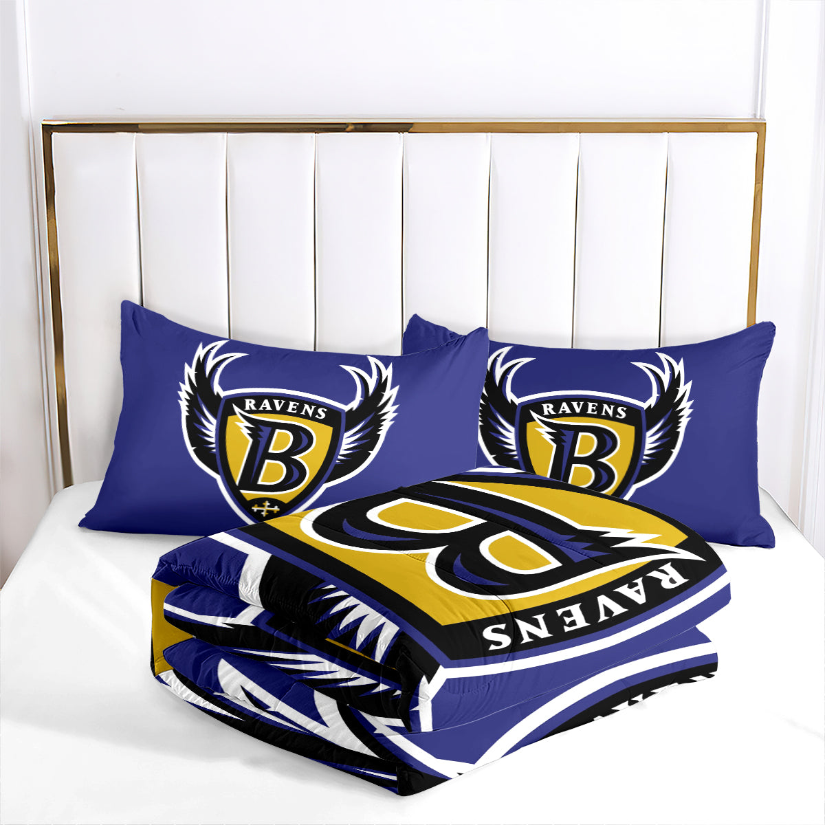 Baltimore Rugby Football Ravens Comforter Pillowcases 3PC Sets Blanket All Season Reversible Quilted Duvet