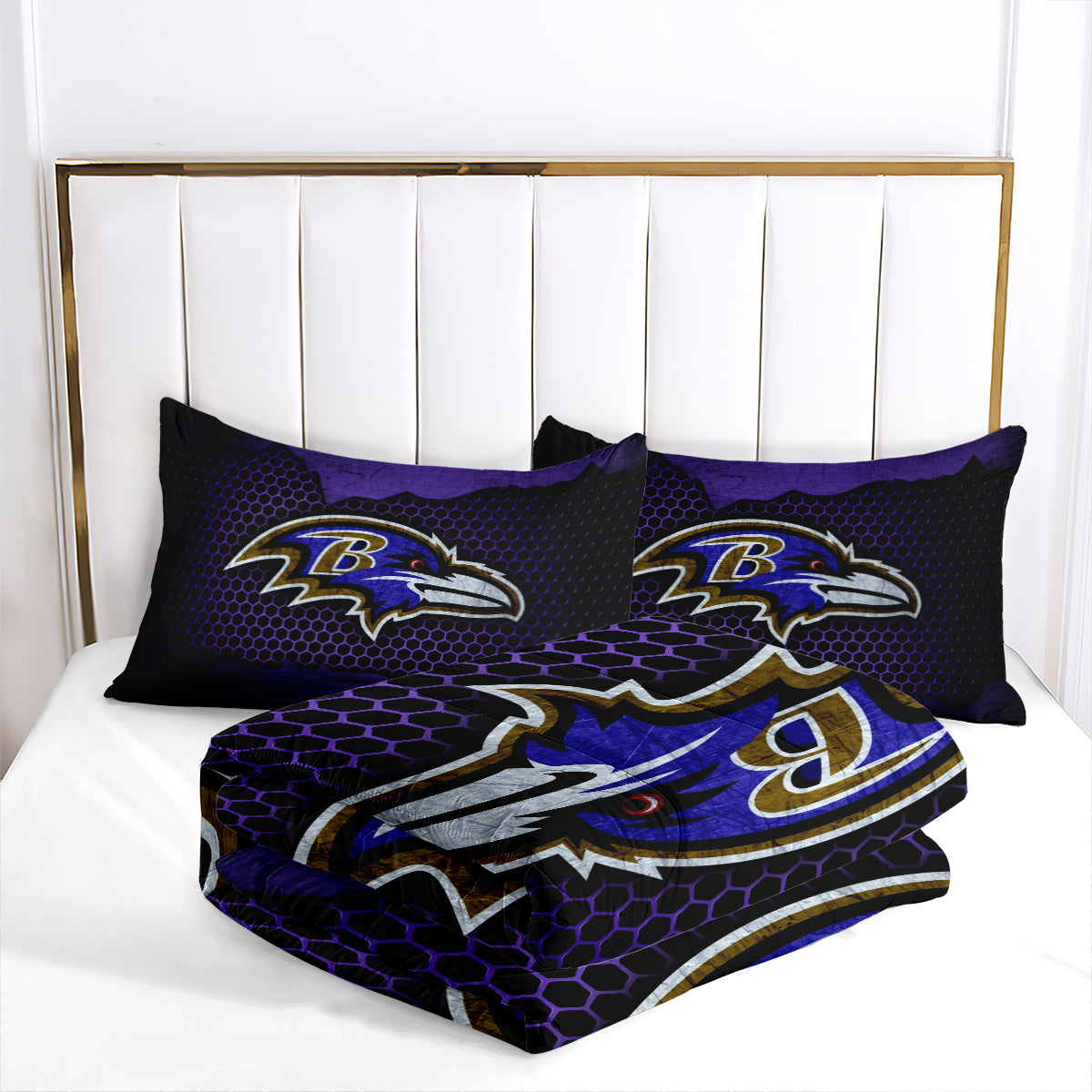 Baltimore Rugby Football Ravens Comforter Pillowcases 3PC Sets Blanket All Season Reversible Quilted Duvet