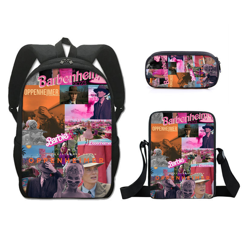 Barbie 2023 Full Printed Backpack Schoolbag Travel Notebook Bag Lunch Bag Pencil Bag for Kids Students 3PCS