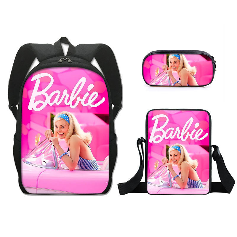 Barbie 2023 Full Printed Backpack Schoolbag Travel Notebook Bag Lunch Bag Pencil Bag for Kids Students 3PCS