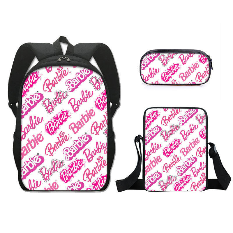 Barbie 2023 Full Printed Backpack Schoolbag Travel Notebook Bag Lunch Bag Pencil Bag for Kids Students 3PCS