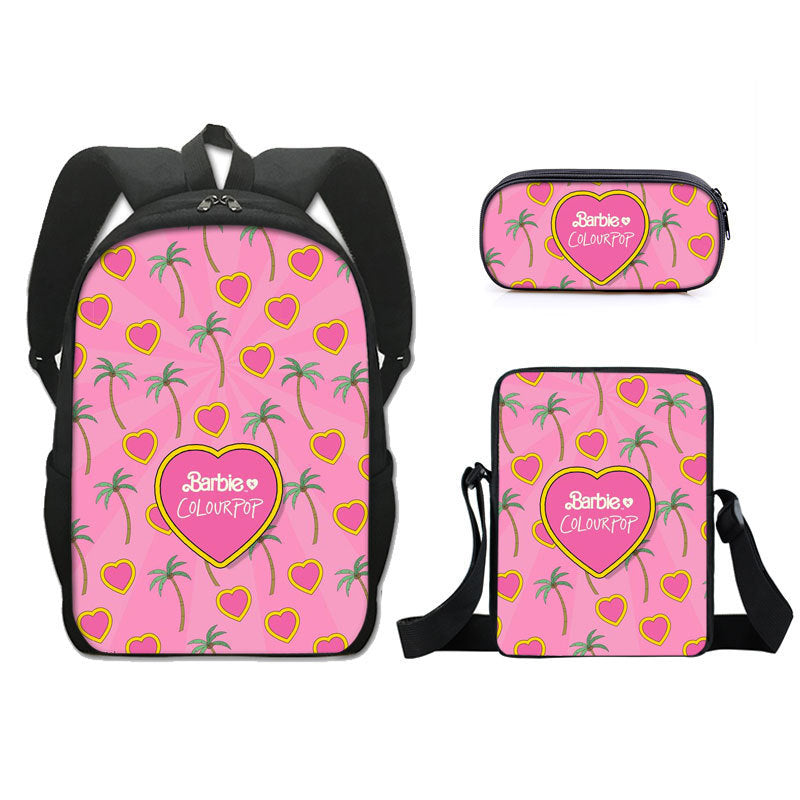 Barbie 2023 Full Printed Backpack Schoolbag Travel Notebook Bag Lunch Bag Pencil Bag for Kids Students 3PCS