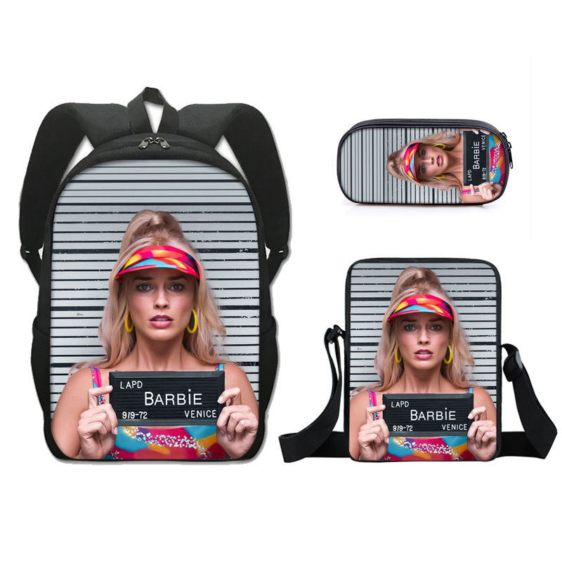 Barbie 2023 Full Printed Backpack Schoolbag Travel Notebook Bag Lunch Bag Pencil Bag for Kids Students 3PCS
