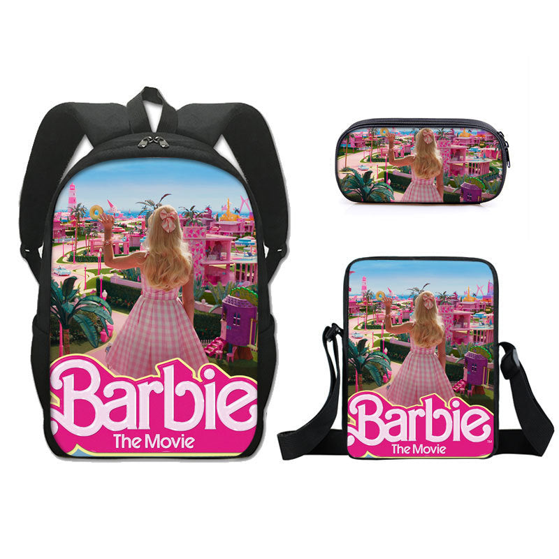 Barbie 2023 Full Printed Backpack Schoolbag Travel Notebook Bag Lunch Bag Pencil Bag for Kids Students 3PCS