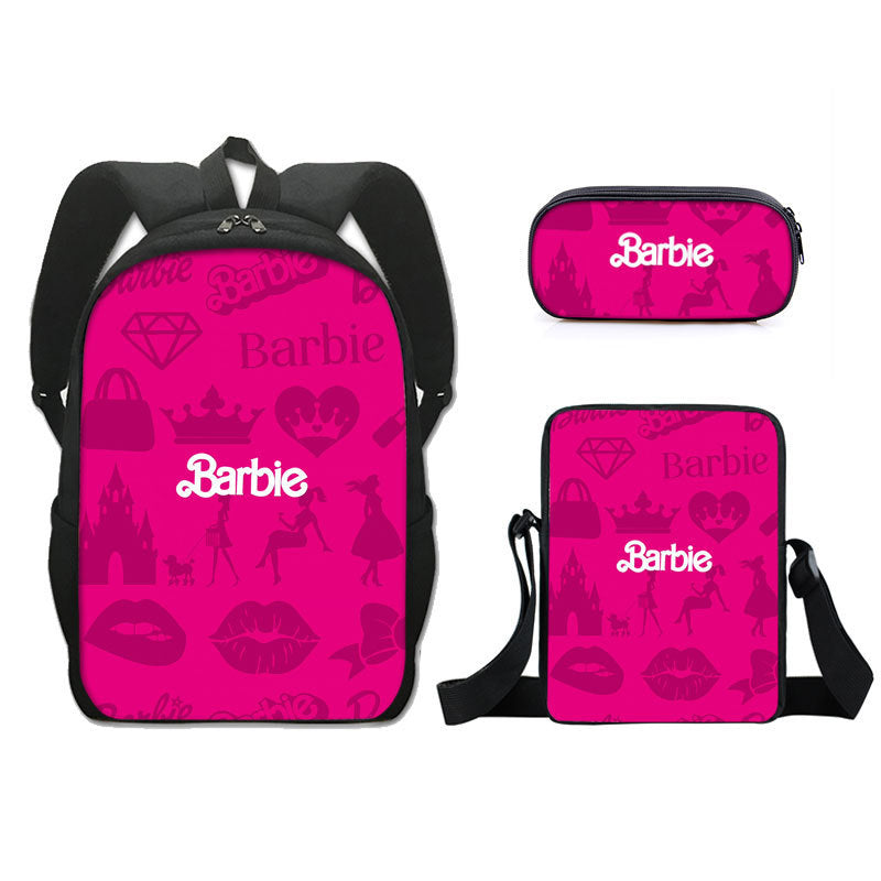 Barbie 2023 Full Printed Backpack Schoolbag Travel Notebook Bag Lunch Bag Pencil Bag for Kids Students 3PCS