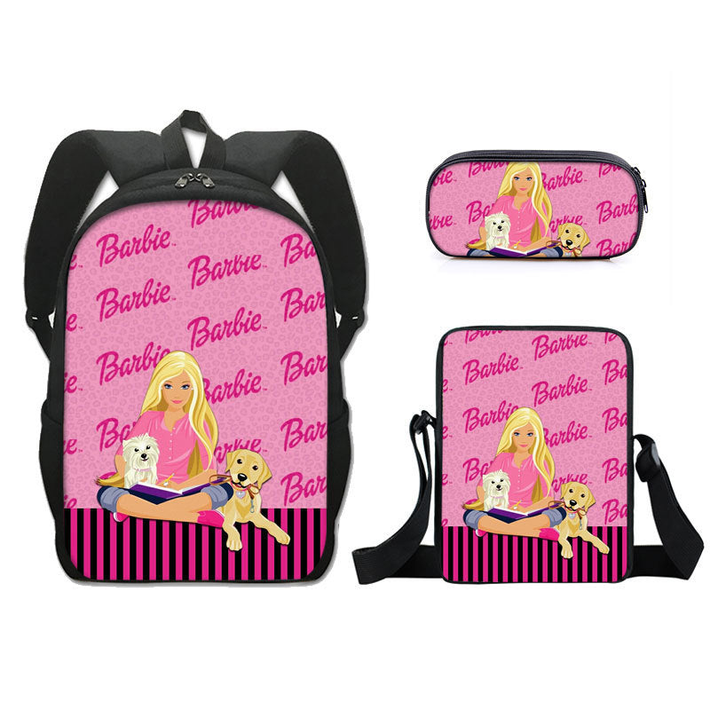 Barbie 2023 Full Printed Backpack Schoolbag Travel Notebook Bag Lunch Bag Pencil Bag for Kids Students 3PCS