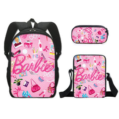 Barbie 2023 Full Printed Backpack Schoolbag Travel Notebook Bag Lunch Bag Pencil Bag for Kids Students 3PCS