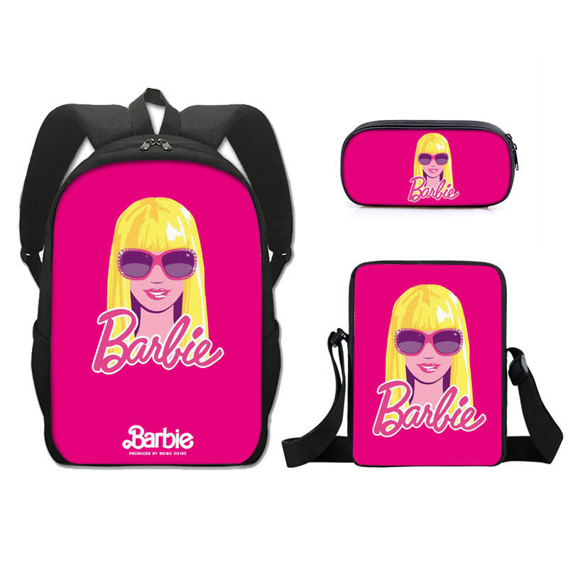 Barbie 2023 Full Printed Backpack Schoolbag Travel Notebook Bag Lunch Bag Pencil Bag for Kids Students 3PCS