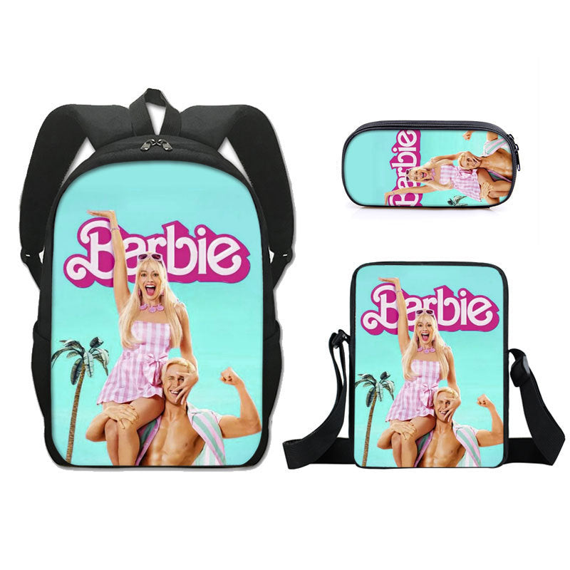 Barbie 2023 Full Printed Backpack Schoolbag Travel Notebook Bag Lunch Bag Pencil Bag for Kids Students 3PCS