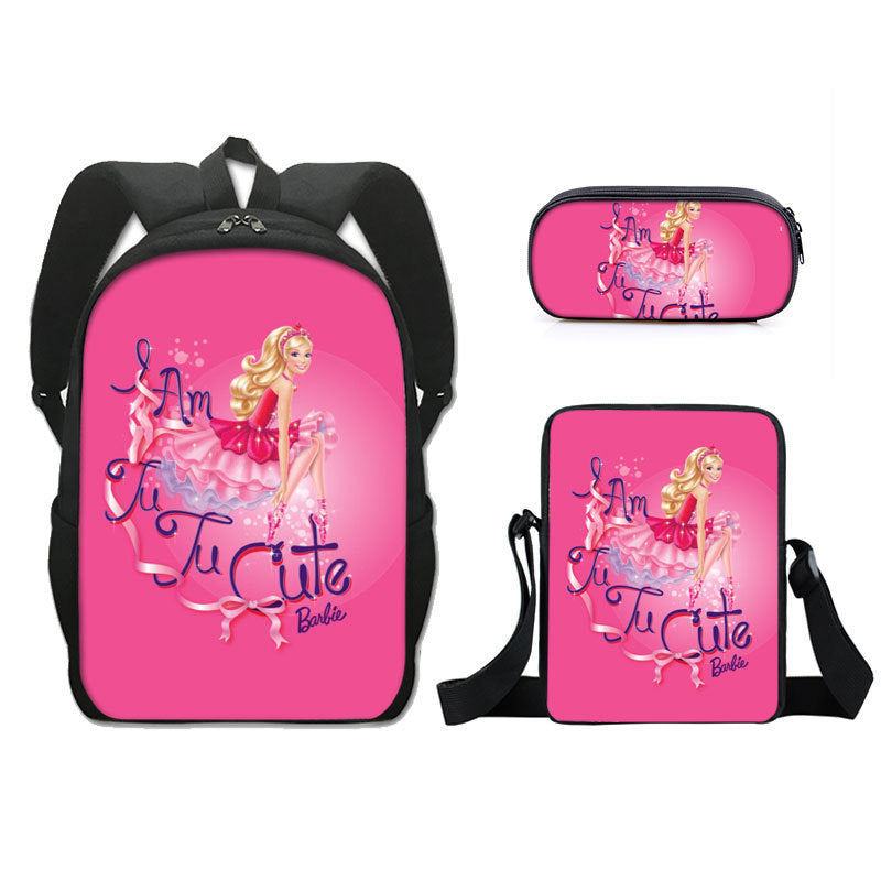 Barbie 2023 Full Printed Backpack Schoolbag Travel Notebook Bag Lunch Bag Pencil Bag for Kids Students 3PCS