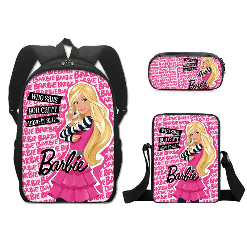 Barbie 2023 Full Printed Backpack Schoolbag Travel Notebook Bag Lunch Bag Pencil Bag for Kids Students 3PCS