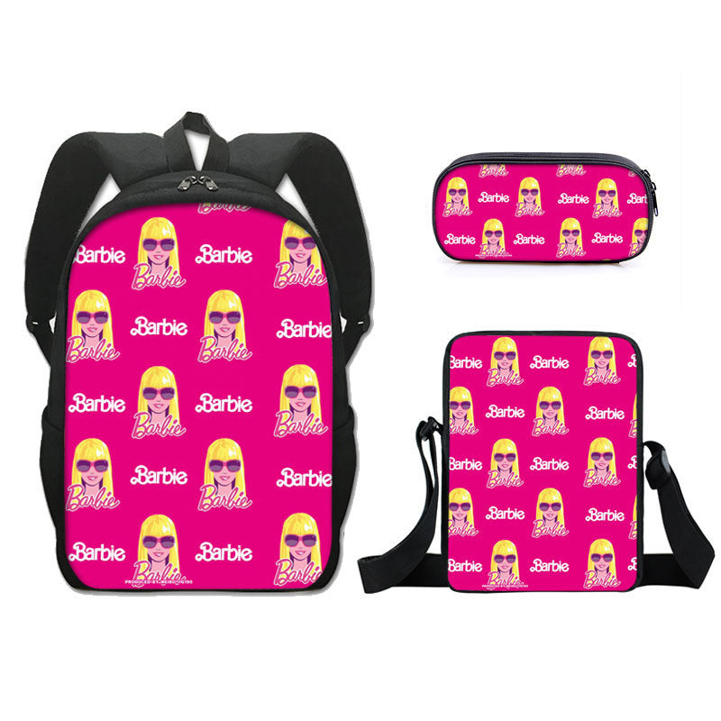 Barbie 2023 Full Printed Backpack Schoolbag Travel Notebook Bag Lunch Bag Pencil Bag for Kids Students 3PCS